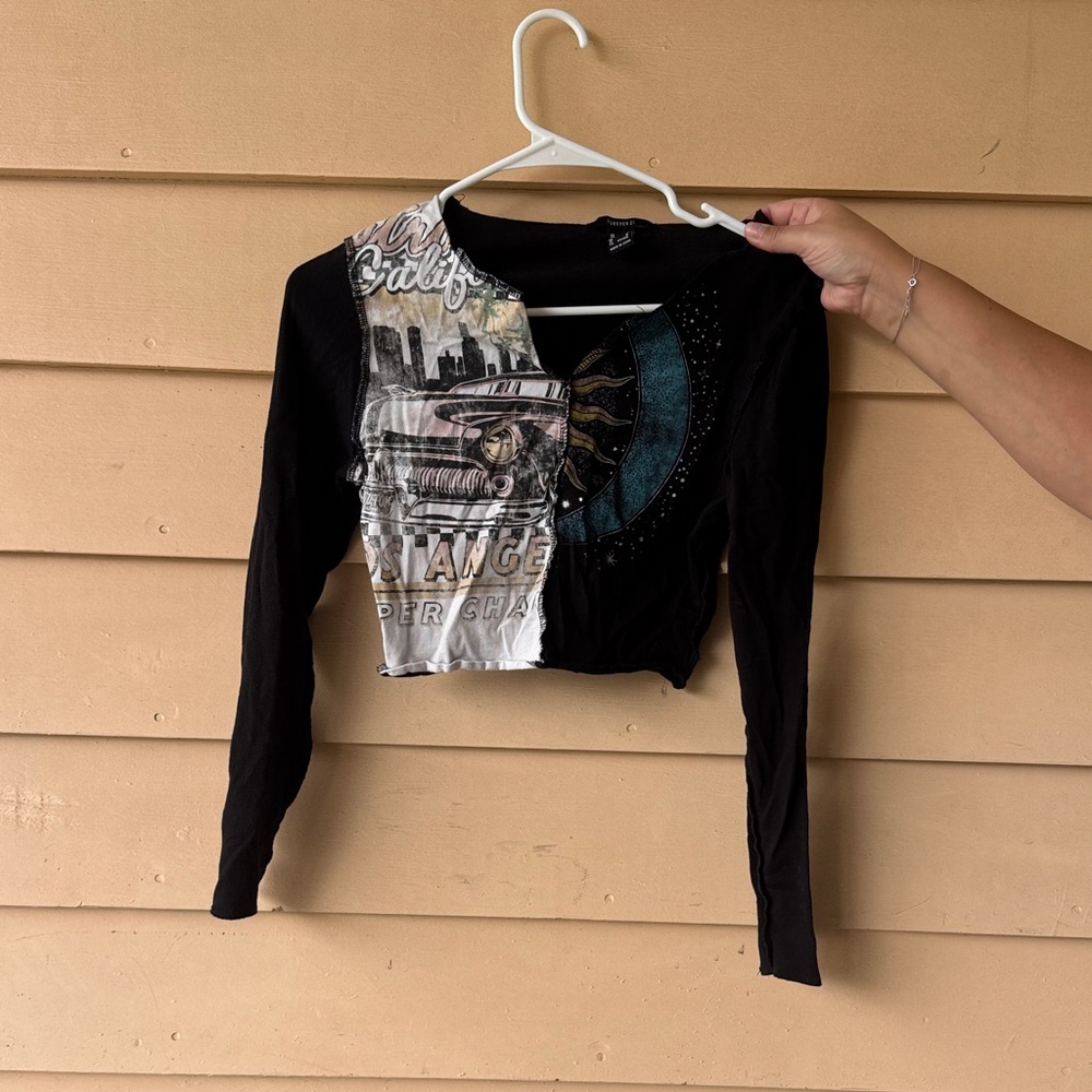 Black and Multicolor Graphic Women's Top